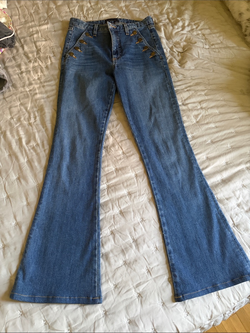 Ramy Brook Dark Blue Boot-Cut Jeans with Button Detail